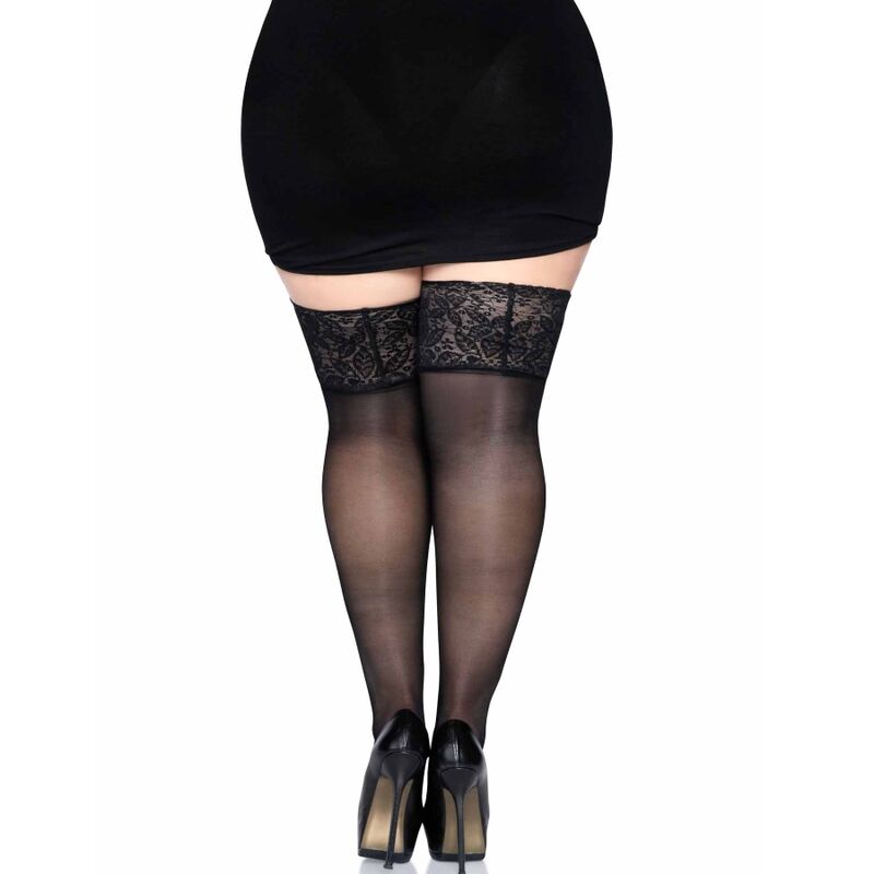LEG AVENUE - BLACK STOCKINGS WITH WIDE LACE ONE SIZE