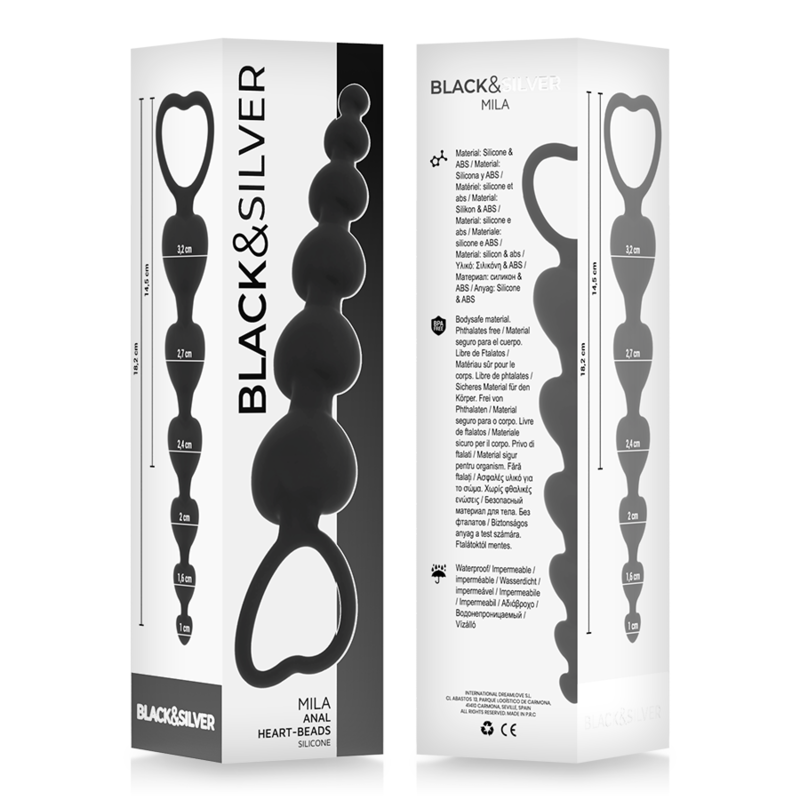 BLACK&SILVER - MILA ANAL CHAIN OF HEARTS 18 CM